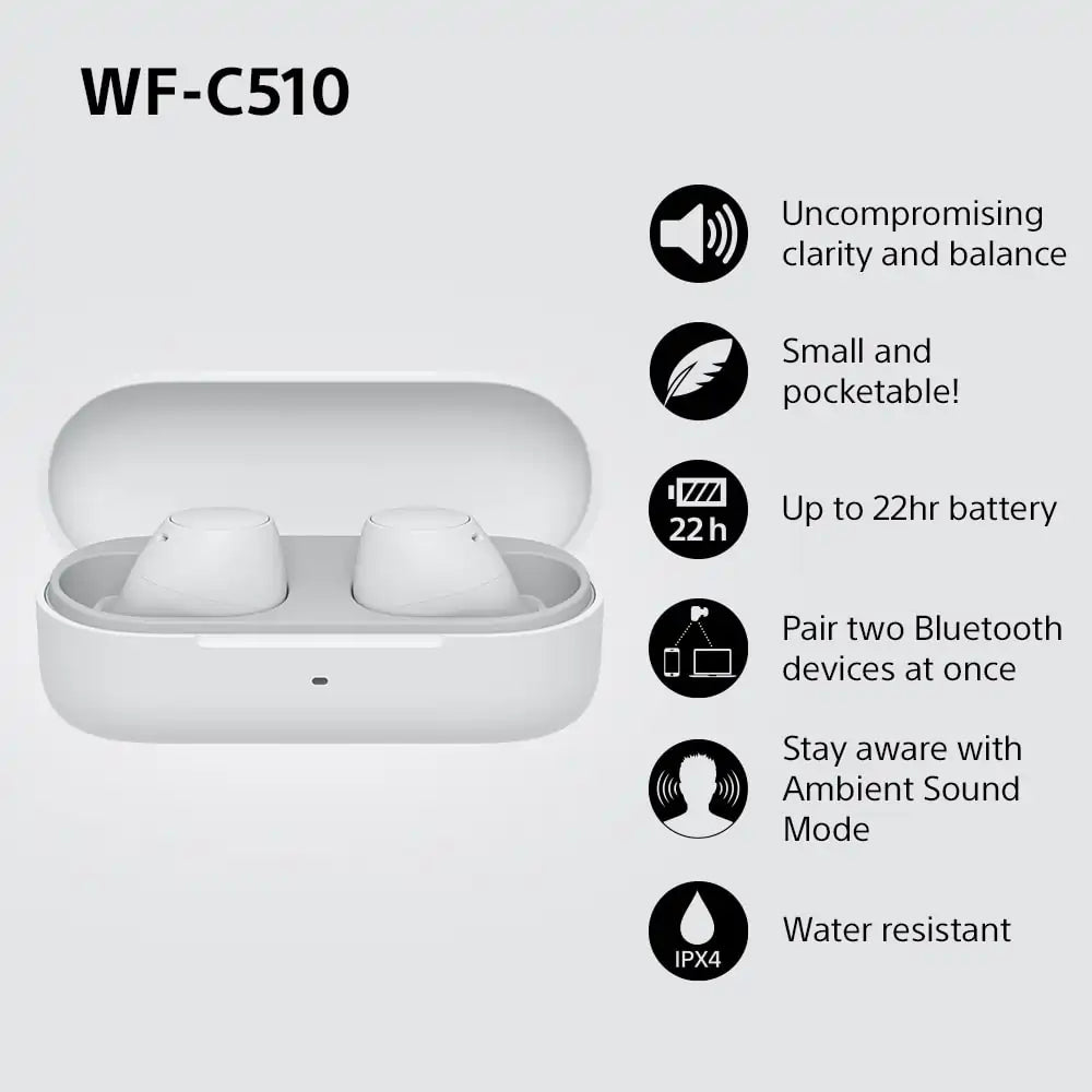 Sony WFC510W True Wireless Bluetooth In-Ear Headphones, White - 43624759099615 