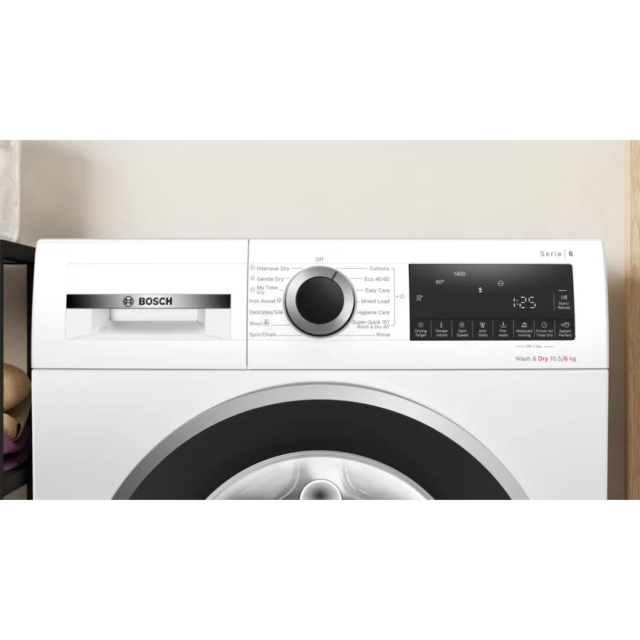 Bosch WNG25401GB Washer Dryer, 10.5/6 kg, 1400 Spin, White, A Rated