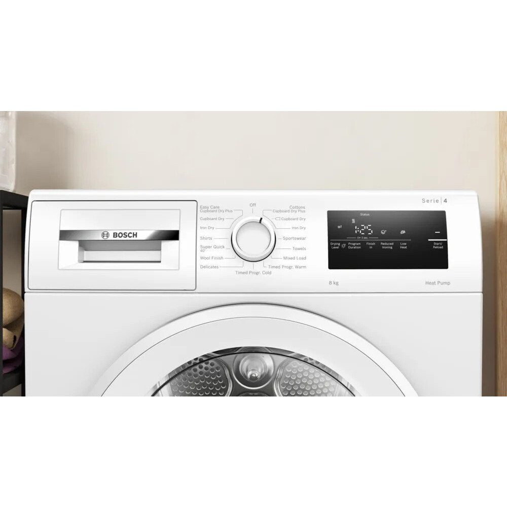 Bosch WTH85225GB 4 Heat Pump Tumble Dryer, 8kg, White, A++ Rated - 43648480674015 