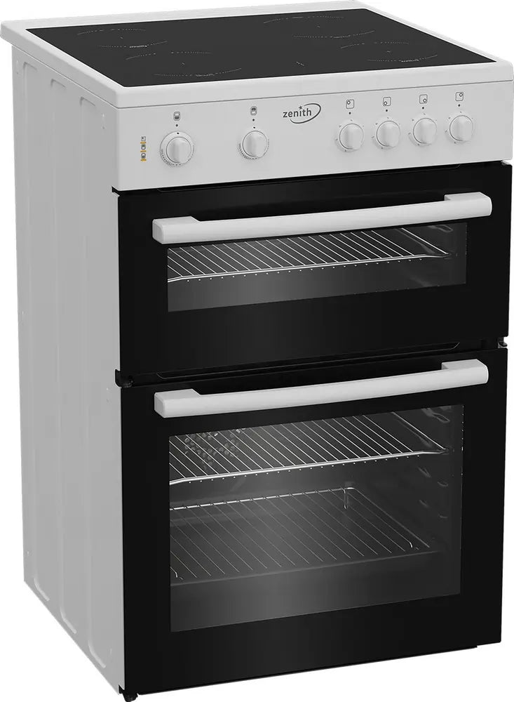 Zenith ZE605W 60cm Twin Cavity Electric Cooker with Ceramic Hob, White - 43533804863711 