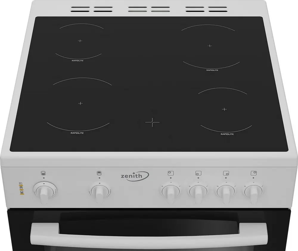 Zenith ZE605W 60cm Twin Cavity Electric Cooker with Ceramic Hob, White - 43533804994783 