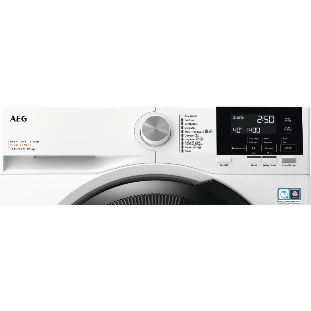 AEG LWR7185M4B Washer Dryer, 8kg, 1400 Spin, White | Atlantic Electrics - 42724169056479 