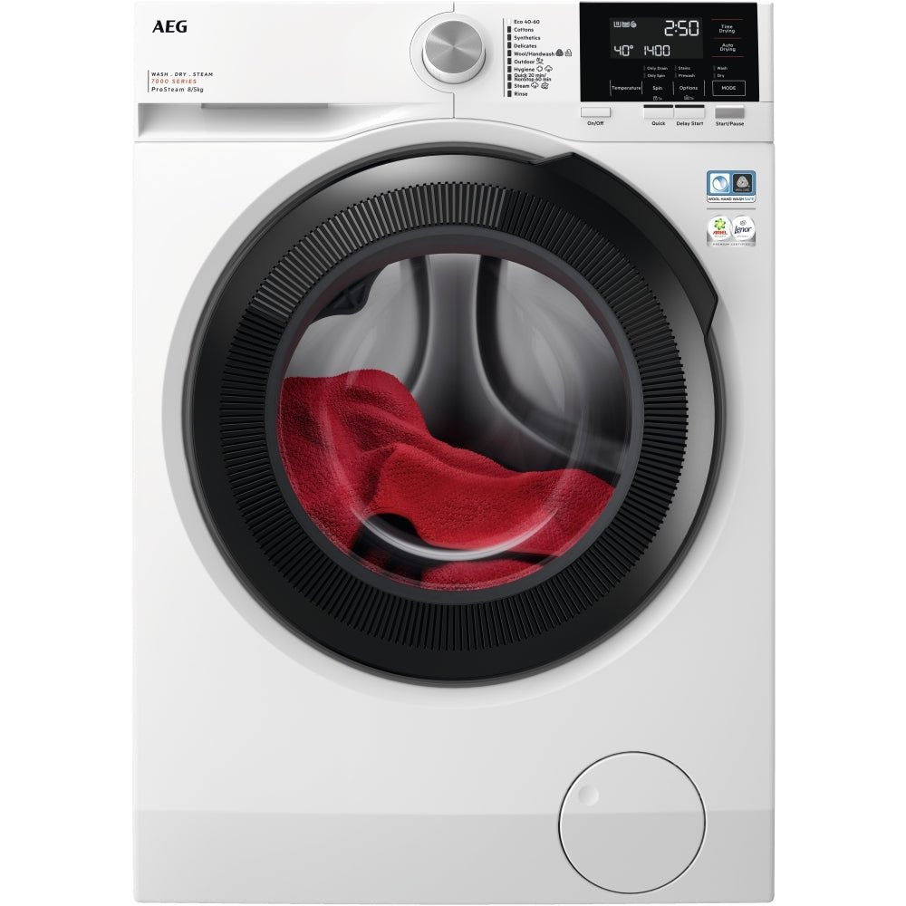 AEG LWR7185M4B Washer Dryer, 8kg, 1400 Spin, White | Atlantic Electrics - 42724168827103 