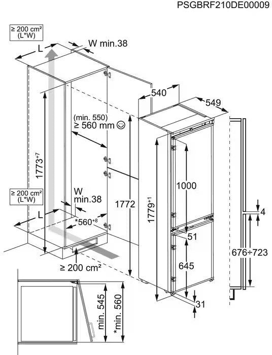 AEG OSC6N181ES No Frost Integrated Fridge Freezer, Sliding Hinge, 70/30 | Atlantic Electrics - 42724166631647 