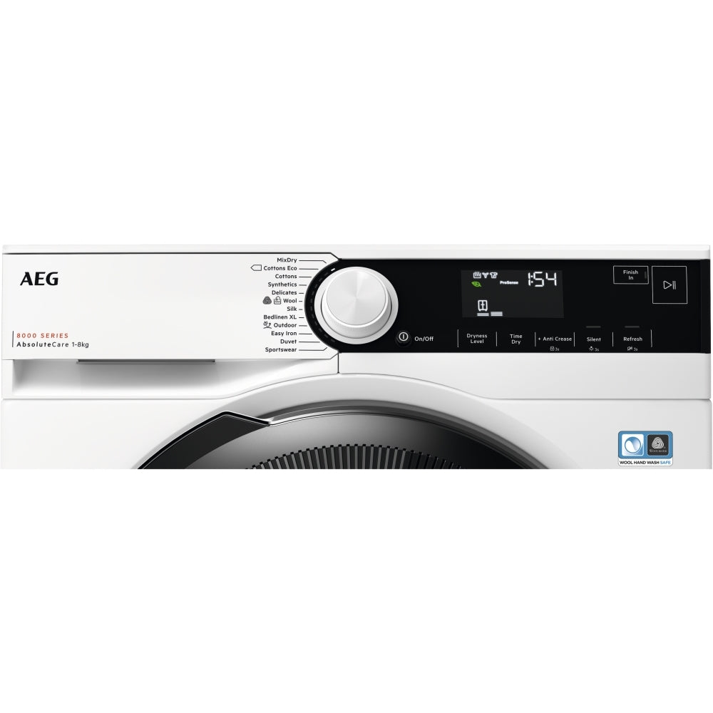 AEG TR838P4B Heat Pump Tumble Dryer, 8kg, White, A++ Rated | Atlantic Electrics