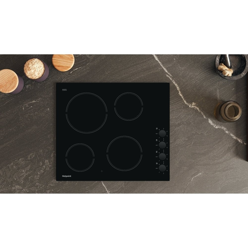 Hotpoint HR620RH 60cm 4 Zone Ceramic Hob, Black | Atlantic Electrics - 42674083168479 