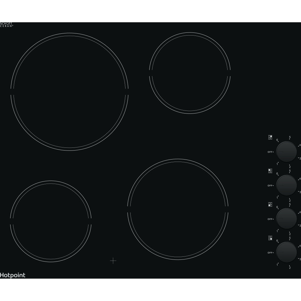 Hotpoint HR620RH 60cm 4 Zone Ceramic Hob, Black | Atlantic Electrics - 42674083004639 