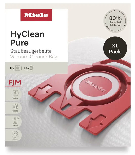 Miele HyClean Pure FJM Dust Bag XL Pack (8 Dust Bags + 4 Filters) For Compact Vacuum Cleaners