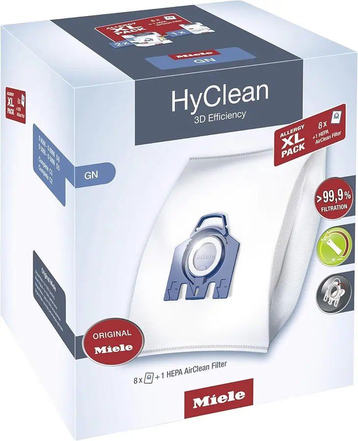 Miele HyClean Pure GN Dust Bag XL Pack (8 Dust Bags + 1 Filter) For Compact Vacuum Cleaners | Atlantic Electrics - 42330271514847 