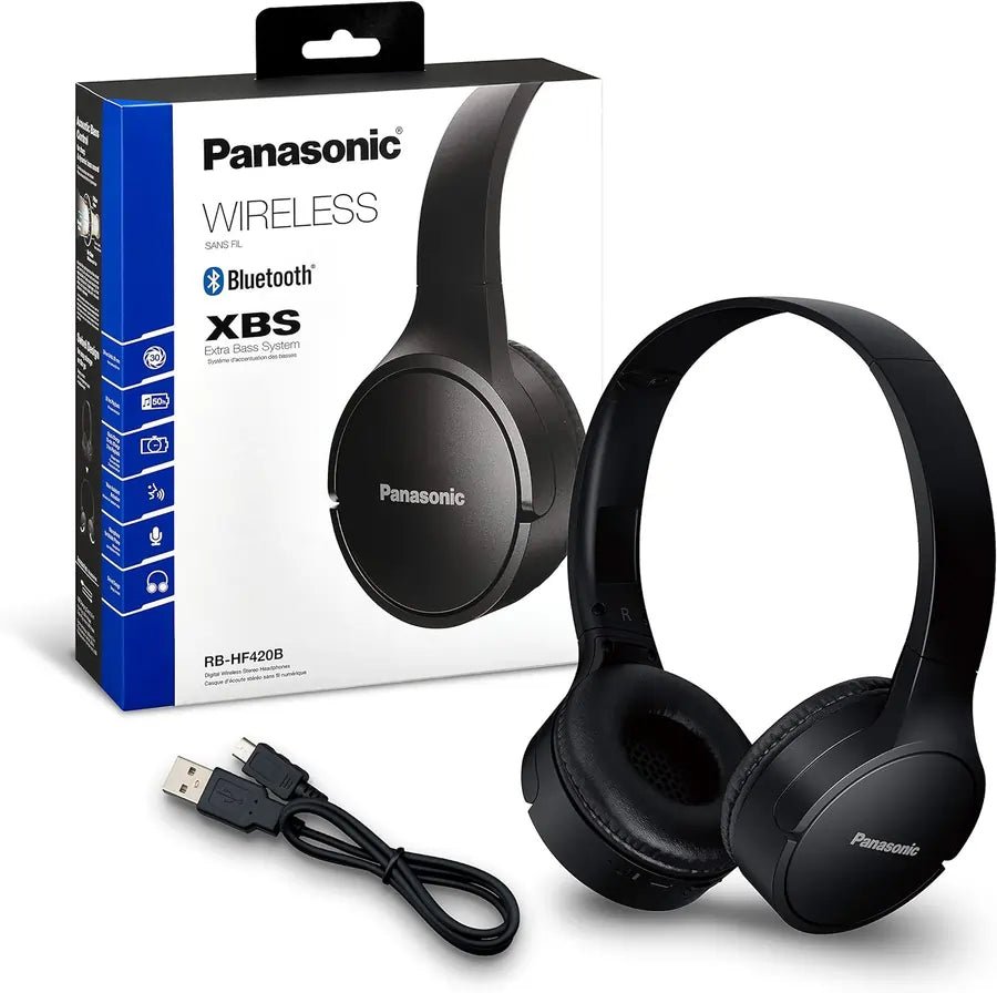 Panasonic RBHF420BEK Bluetooth On-Ear Headphones, Voice Control, Wireless, Up to 50 Hours Battery Life - Black | Atlantic Electrics - 42359130390751 