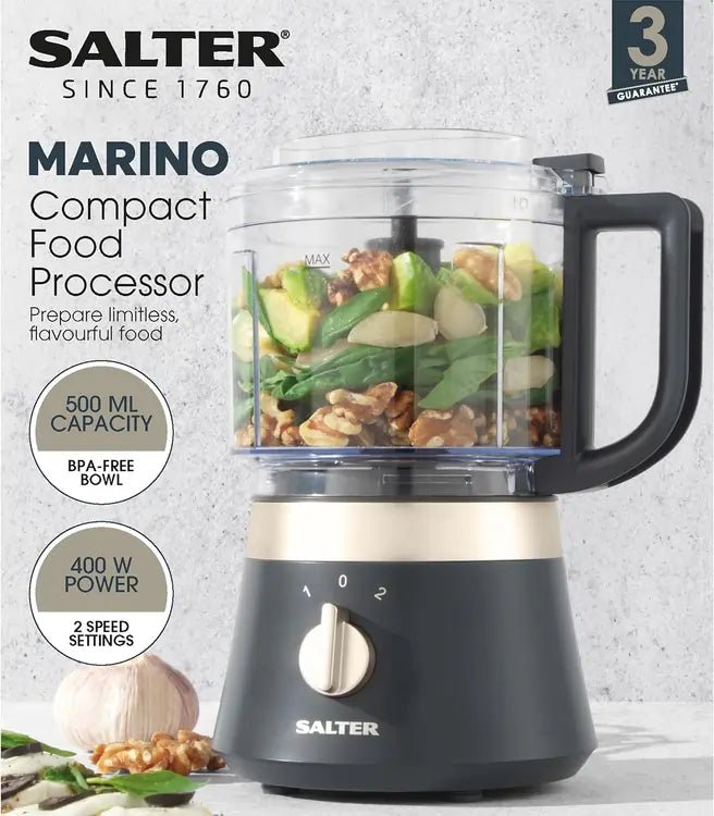 Salter Marino EK5114BGRY 400W Compact 2 - Speed Food Processor, Grey | Atlantic Electrics - 42899054330079 