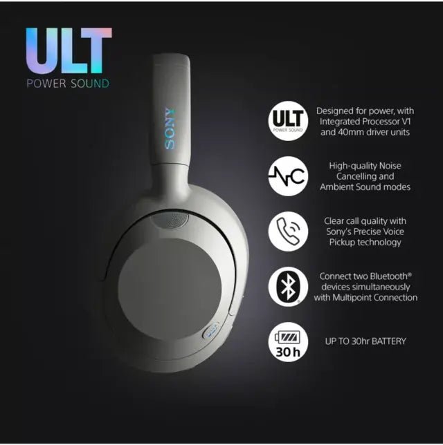 Sony WH-ULT900N ULT Wear Noise Cancelling Wireless Bluetooth Over-Ear Headphones with ULT POWER SOUND & Mic/Remote, White | Atlantic Electrics