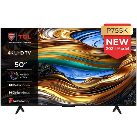 TCL 50P755K 50" LED 4K Ultra HD Smart TV, Grey, F Rated | Atlantic Electrics