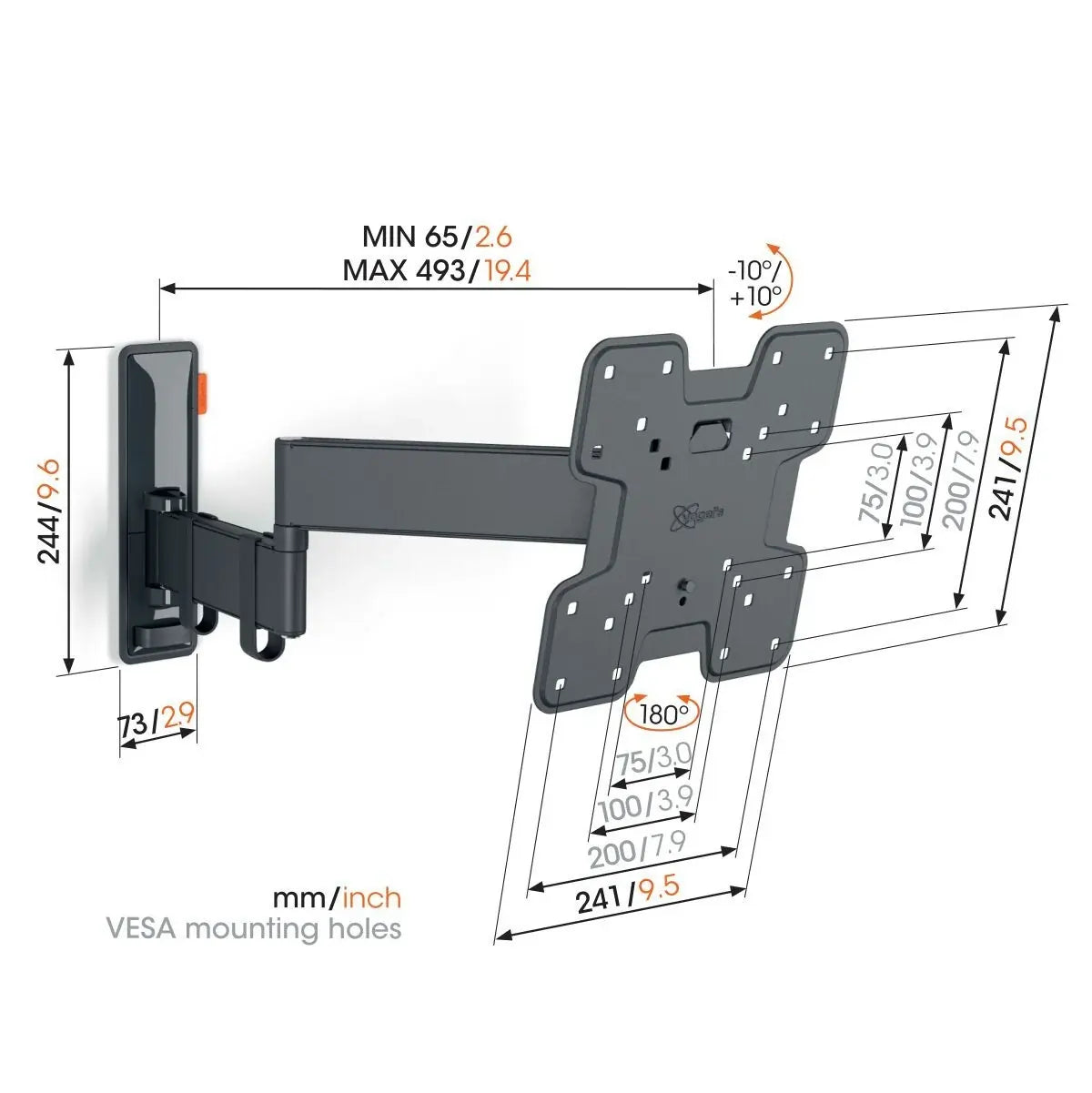 Vogel TVM 3245B Full Motion TV Wall Mount,Black,for 19-43 inch TVs