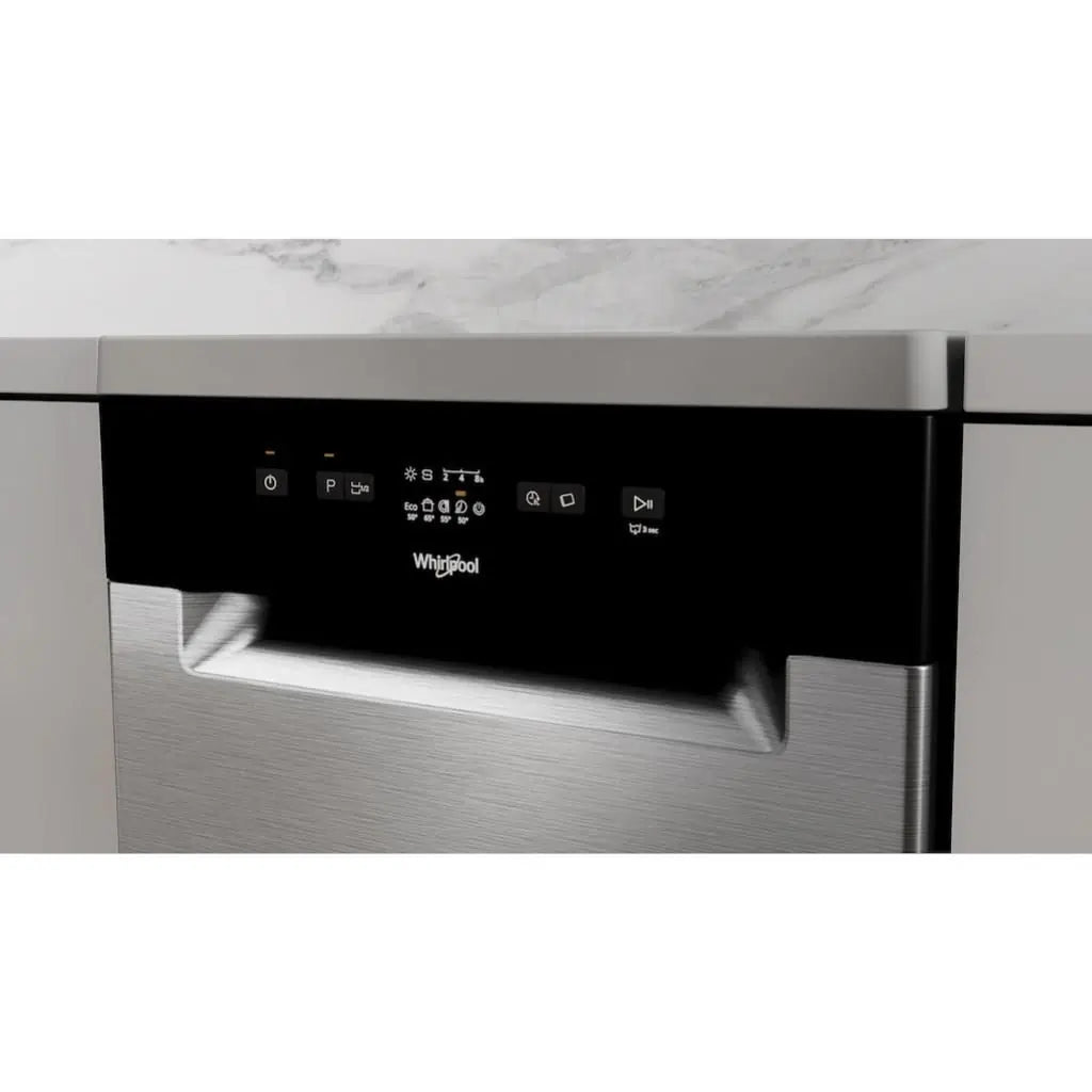 Whirlpool WF9E2B19XUK Slimline 9 Place Setting Dishwasher, Stanless Steel | Atlantic Electrics