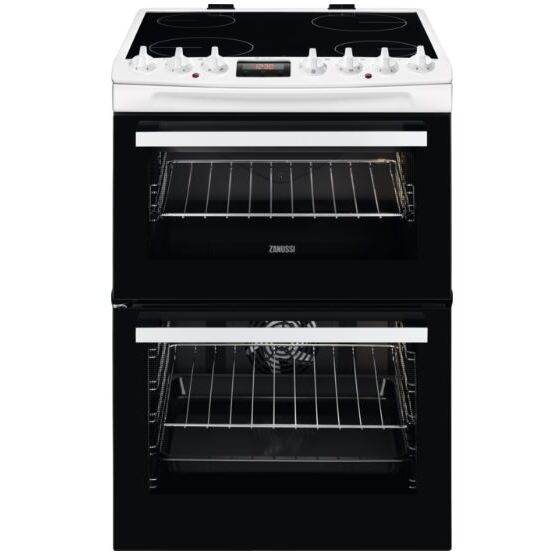 Zanussi ZCV69360WA Ceramic Electric Cooker with Double Oven, White, A Rated | Atlantic Electrics - 42724287185119 