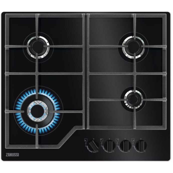 Zanussi ZGGN645K 4 Burner Gas Hob, Black on Glass | Atlantic Electrics - 42724288790751 