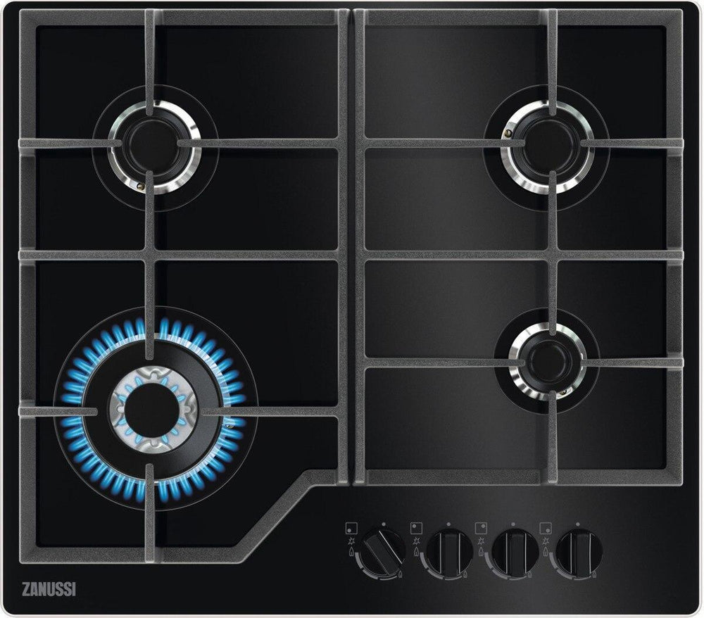 Zanussi ZGGN645K 4 Burner Gas Hob, Black on Glass | Atlantic Electrics - 42724288495839 