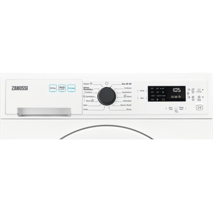 Zanussi ZWD86SB4PW Washer Dryer, 8kg, 1600 Spin, White | Atlantic Electrics