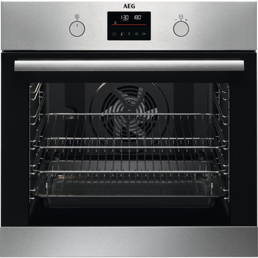 AEG BPK355061M SteamBake Single Oven with Pyrolytic Cleaning - Stainless Steel | Atlantic Electrics