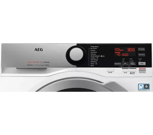 AEG L8WEE165C Okomix Wifi-Enabled 10Kg/6Kg Washer Dryer 1600Spin White & silver | Atlantic Electrics - 40217221857503 