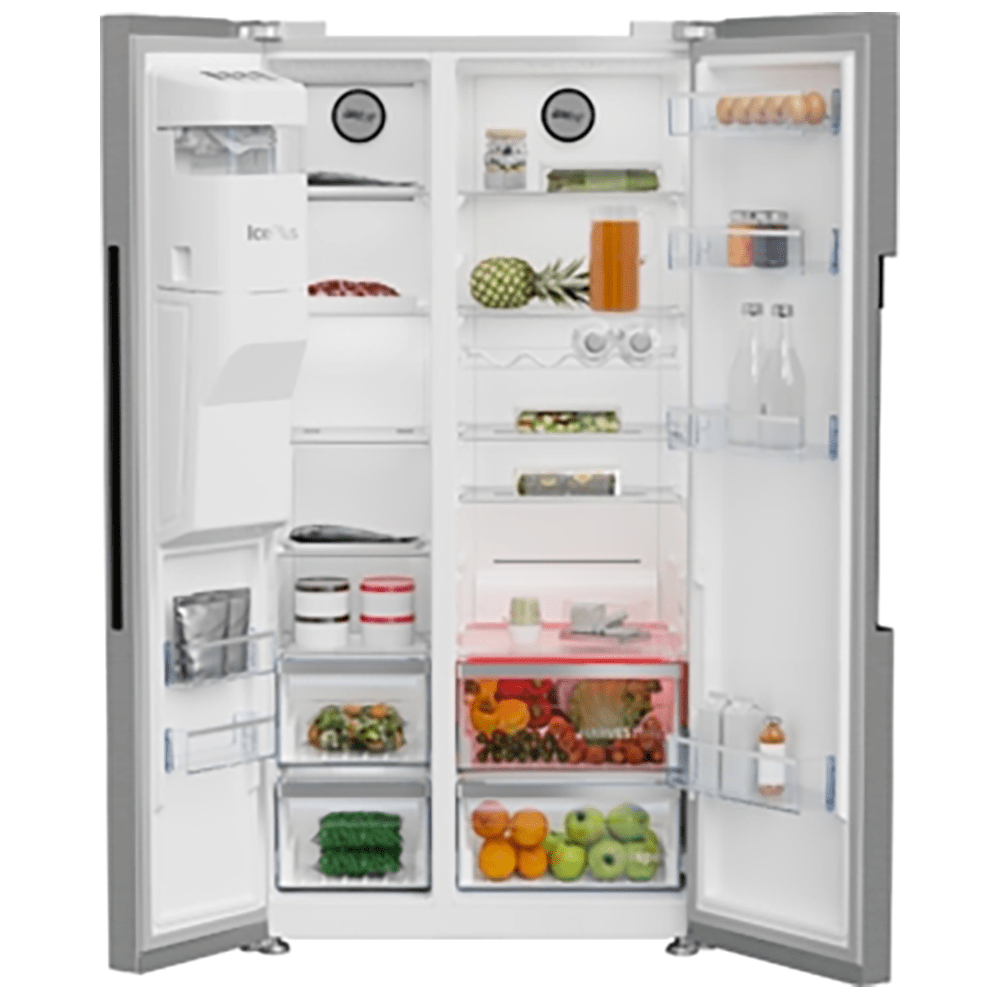 Beko ASP33B32VPS 571 Litre Freestanding American Style Fridge Freezer, Plumbed Water Ice Dispenser, 91cm Wide- Stainless Steel Effect | Atlantic Electrics