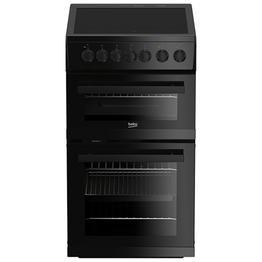 Beko EDVC503B 89 Litre Freestanding Double Oven Electric Cooker, 50cm Wide- Black | Atlantic Electrics