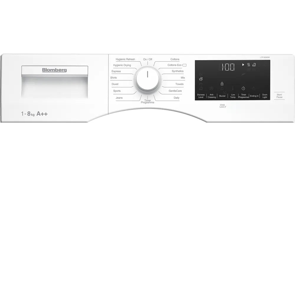 Blomberg LTP18320W 8kg Freestanding Heat Pump Tumble Dryer - White | Atlantic Electrics - 40706057961695 