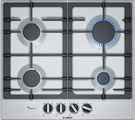 Bosch PCP6A5B90 3450W Integrated 4 Burner Gas Hob Stainless Steel Silver | Atlantic Electrics