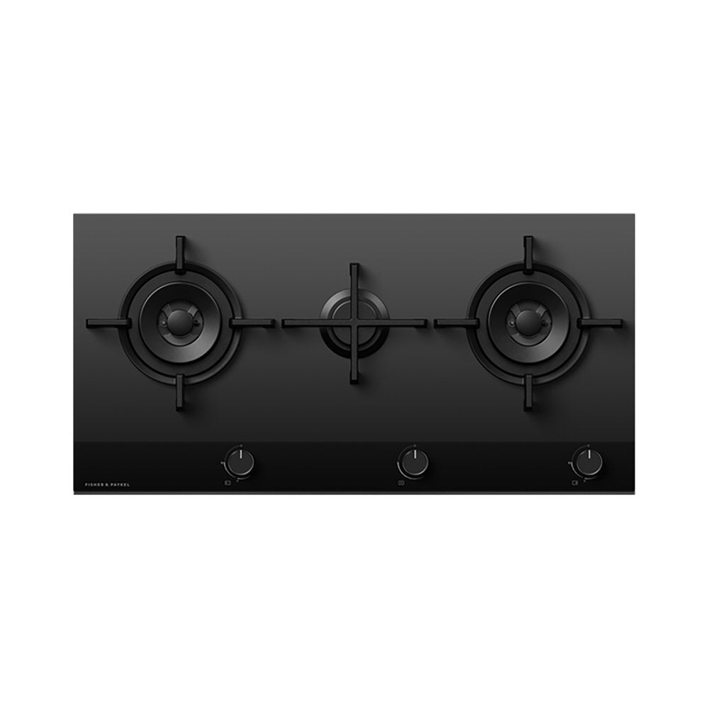 Fisher + Paykel CG903DLPGB4 90cm Wide Gas on Glass Hob, 3 Burner, LPG - Black Glass | Atlantic Electrics - 39477856731359 