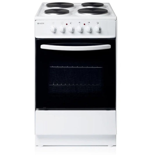 Haden HES60W 60cm Single Oven Electric Cooker in White Solid Plate | Atlantic Electrics