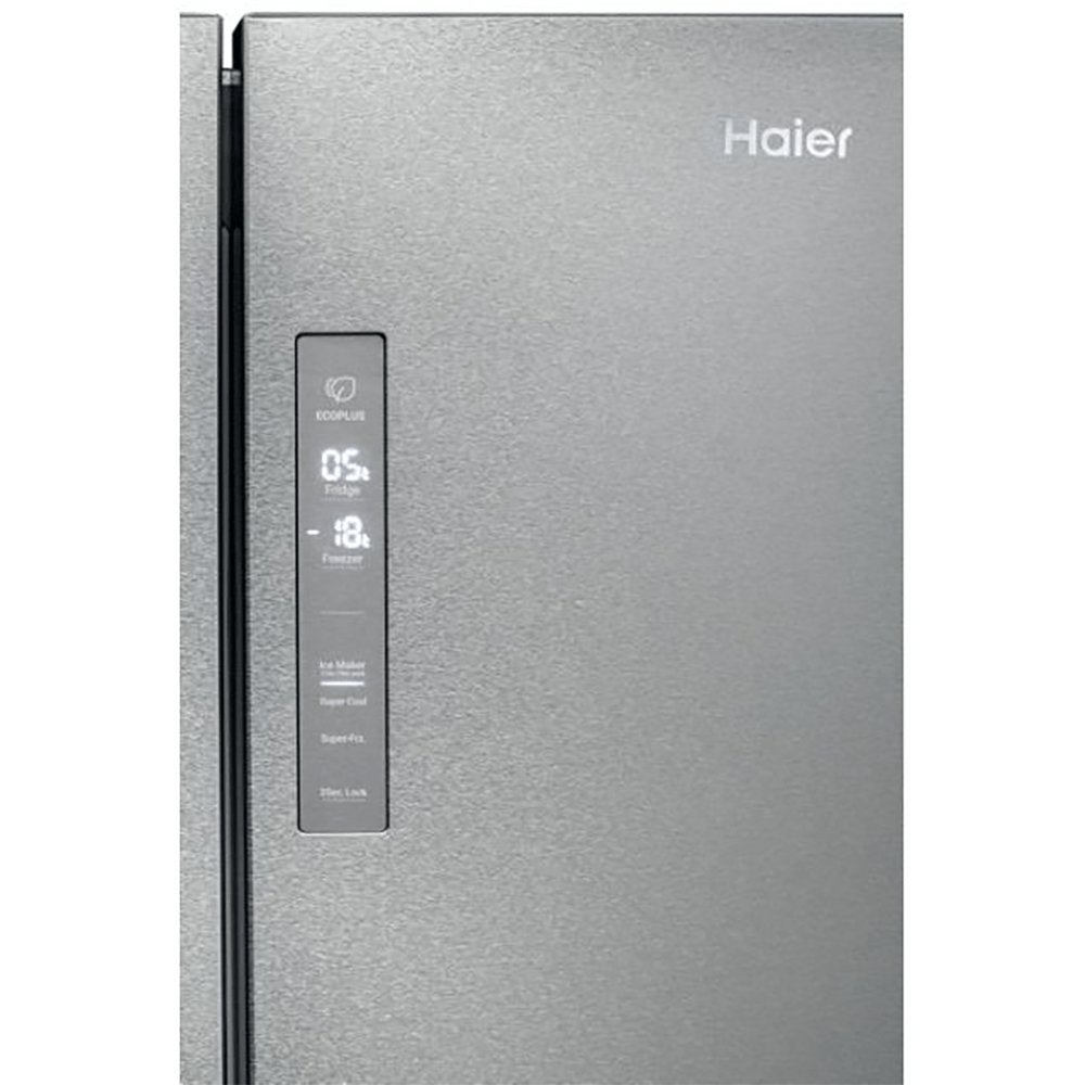 Haier HTF520IP7 90.8cm Wide American Style Freestanding Fridge Freezer, Frost Free- Platinum Inox | Atlantic Electrics - 39477871804639 