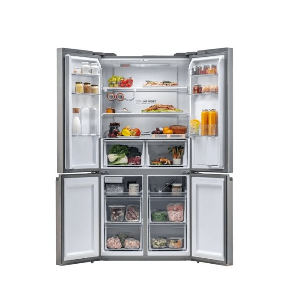 Haier HTF520IP7 90.8cm Wide American Style Freestanding Fridge Freezer, Frost Free- Platinum Inox | Atlantic Electrics - 39477871673567 