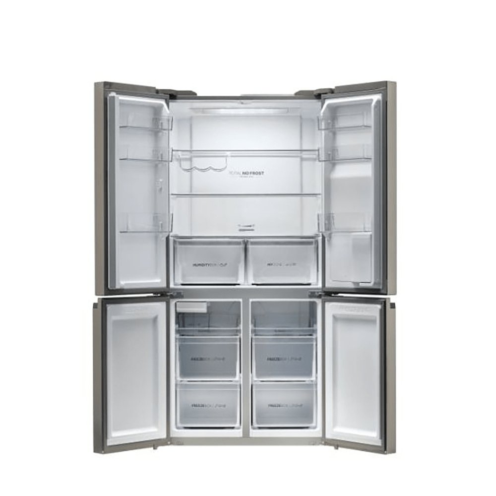 Haier HTF520IP7 90.8cm Wide American Style Freestanding Fridge Freezer, Frost Free- Platinum Inox | Atlantic Electrics - 39477871640799 