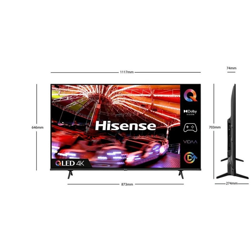 Hisense 43E7HQTUK 43" 4K QLED Smart TV, 96.3cm Wide - Black | Atlantic Electrics - 39477875278047 
