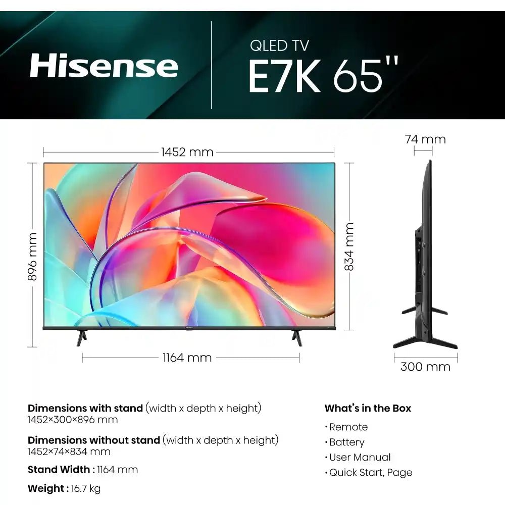 Hisense 50E7KQTUK 50" 4K HDR UHD Smart QLED TV Dolby Vision & Atmos | Atlantic Electrics