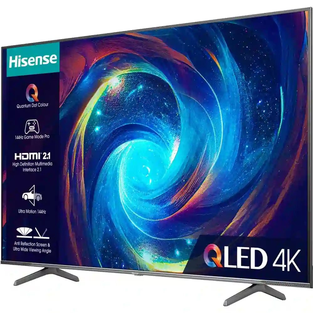 Hisense E7 Pro Series 75E7KQTUK PRO 75" 4K Ultra HD QLED Smart TV - Grey | Atlantic Electrics