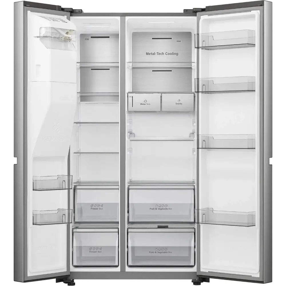 Hisense RS818N4TIF 632 Litre Side-By-Side American Fridge Freezer - Stainless Steel | Atlantic Electrics - 39614731321567 