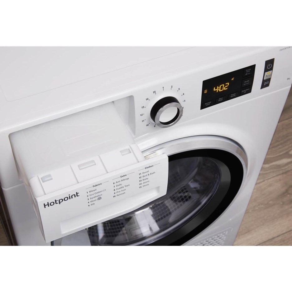 Hotpoint ActiveCare NTM1182XBUK 8Kg Heat Pump Tumble Dryer - White | Atlantic Electrics - 39477910831327 