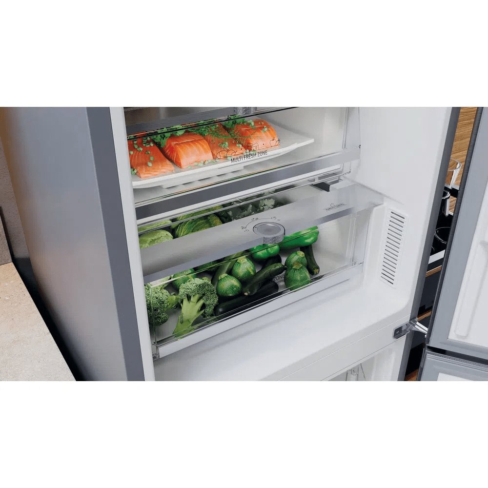 Hotpoint H9X94TSX 367 Litre Freestanding Fridge Freezer, Frost Free, 59.6cm Wide - Satin Stainless Steel | Atlantic Electrics