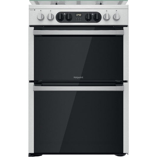 Hotpoint HD67G8CCX 60cm Dual Fuel Cooker Double Oven Gas Hob Stainless Steel | Atlantic Electrics