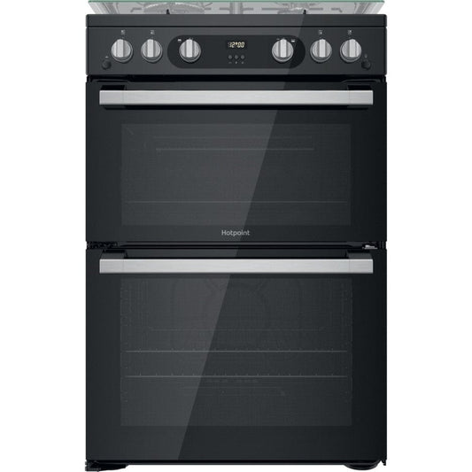 Hotpoint HDM67G0C2CB 60cm Gas Cooker in Black Twin Cavity Oven Gas Hob | Atlantic Electrics