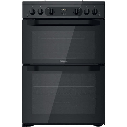 Hotpoint HDM67G0CMB 60cm Gas Cooker in Black Twin Cavity Oven Gas Hob | Atlantic Electrics