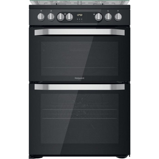 Hotpoint HDM67G9C2CB 60cm Dual Fuel Cooker in Black Double Oven Gas Hob | Atlantic Electrics