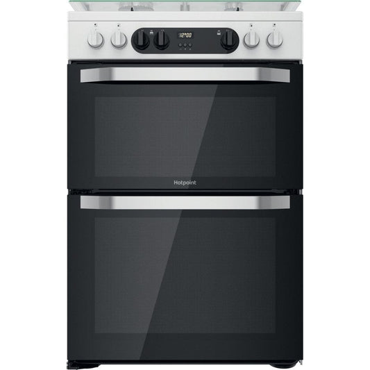 Hotpoint HDM67G9C2CW 60cm Dual Fuel Cooker in White Double Oven Gas Hob | Atlantic Electrics