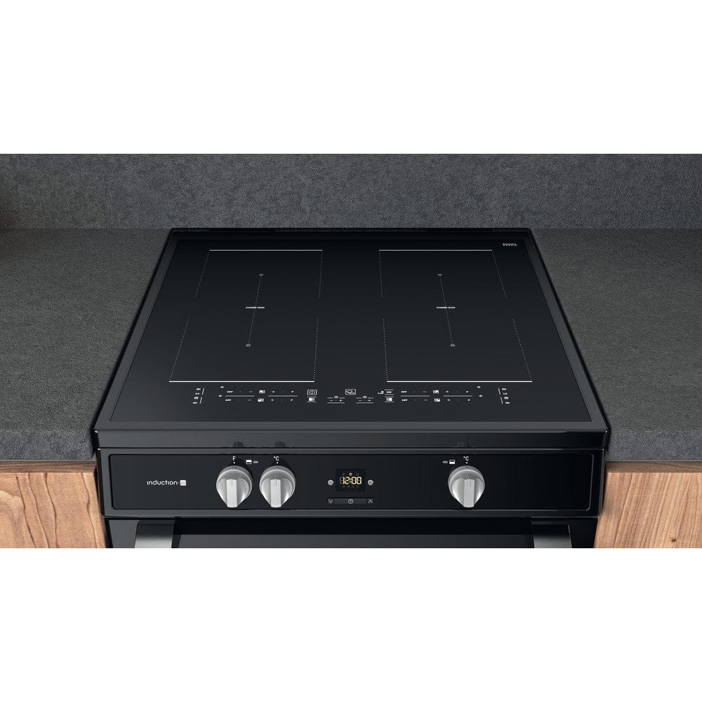 Hotpoint HDT67I9HM2C 60cm Electric Cooker in Black Double Oven Induction Hob | Atlantic Electrics