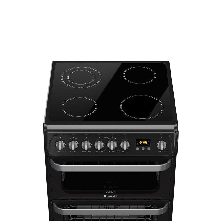 Hotpoint HUE61K 60cm ULTIMA Double Oven Electric Cooker With Ceramic Hob - Black | Atlantic Electrics - 39478013788383 