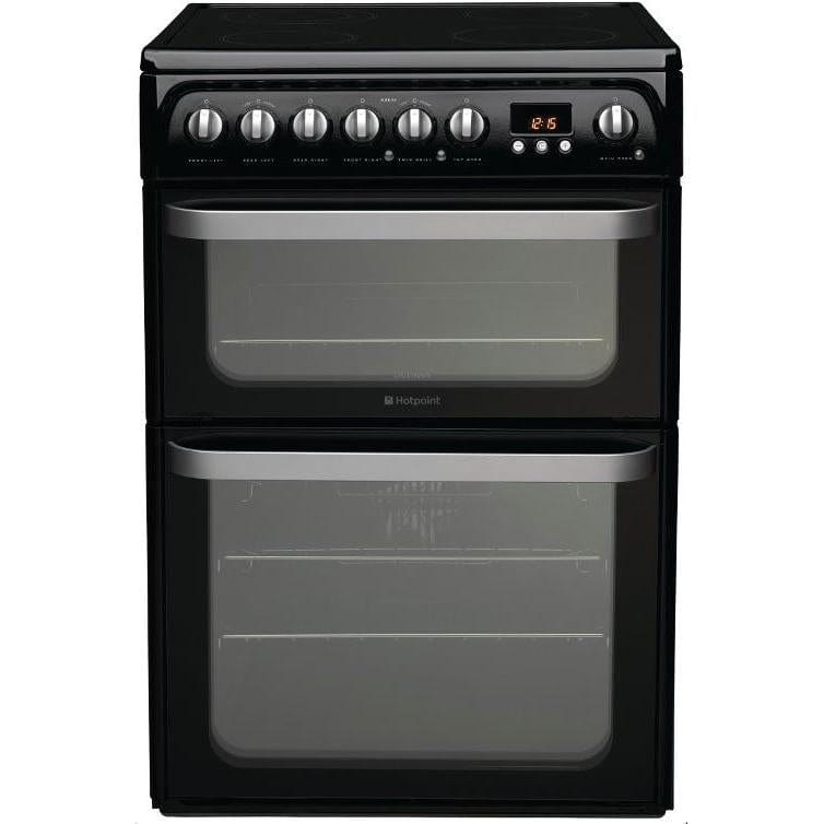 Hotpoint HUE61K 60cm ULTIMA Double Oven Electric Cooker With Ceramic Hob - Black | Atlantic Electrics - 39478013755615 