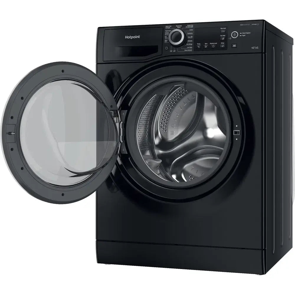 Hotpoint NDB9635BSUK 9+6KG Freestanding Washer Dryer, 1400 rpm Spin Speed, 59.5cm Wide - Black | Atlantic Electrics - 40157509976287 