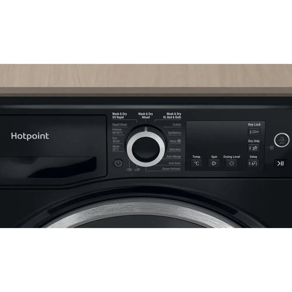 Hotpoint NDB9635BSUK 9+6KG Freestanding Washer Dryer, 1400 rpm Spin Speed, 59.5cm Wide - Black | Atlantic Electrics - 40157510041823 